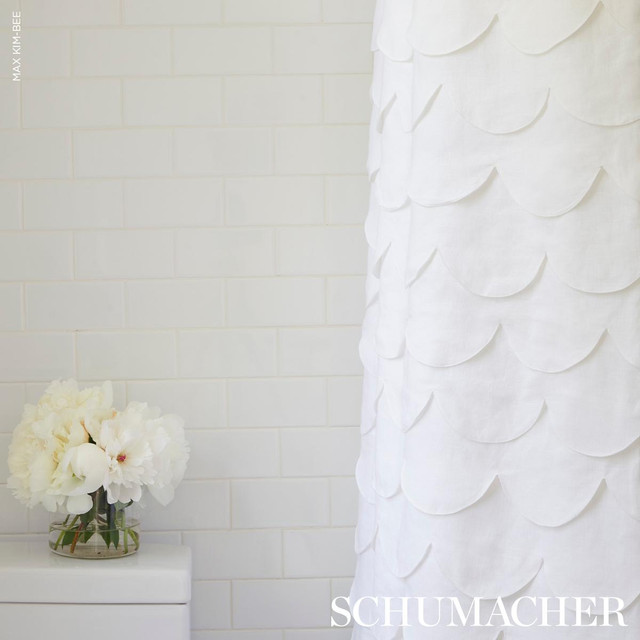 Schumacher Fabric Prep School Hand Pieced Scallop White 84400 Studio Bon 5.38" - My Fabric Connection - Schumacher Fabric Prep School Hand Pieced Scallop White 84400 Studio Bon 5.38" - My Fabric Connection -