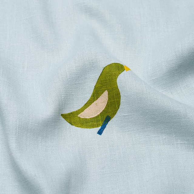 Schumacher Fabric Birds Hand Block Print Green On Sky 182381 Caroline Z Hurley 51.0" - My Fabric Connection - Schumacher Fabric Birds Hand Block Print Green On Sky 182381 Caroline Z Hurley 51.0" - My Fabric Connection -
