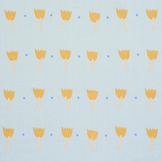 Schumacher Fabric Tulip Play Hand Block Print Ochre On Sky 182400 Caroline Z Hurley 34.5" - My Fabric Connection - Schumacher Fabric Tulip Play Hand Block Print Ochre On Sky 182400 Caroline Z Hurley 34.5" - My Fabric Connection -