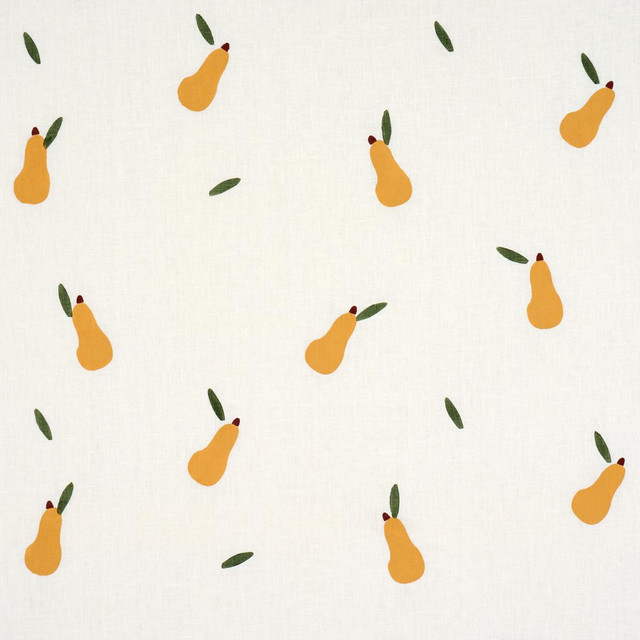 Schumacher Fabric Pears Hand Block Print Green And Ochre On White 182390 Caroline Z Hurley 51.0" - My Fabric Connection - Schumacher Fabric Pears Hand Block Print Green And Ochre On White 182390 Caroline Z Hurley 51.0" - My Fabric Connection -