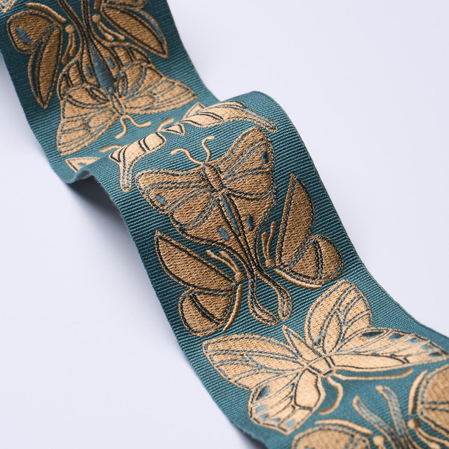 Schumacher Trim Metamorphosis Tape Teal & Gold 84382 Craft Revival 2.25" - My Fabric Connection - Schumacher Trim Metamorphosis Tape Teal & Gold 84382 Craft Revival 2.25" - My Fabric Connection -