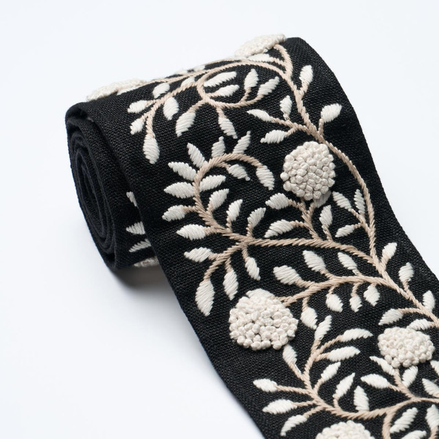 Schumacher Trim Ashoka Tape Black & Cream 76298 Perennial Favorite Trims 11.5" - My Fabric Connection - Schumacher Trim Ashoka Tape Black & Cream 76298 Perennial Favorite Trims 11.5" - My Fabric Connection -