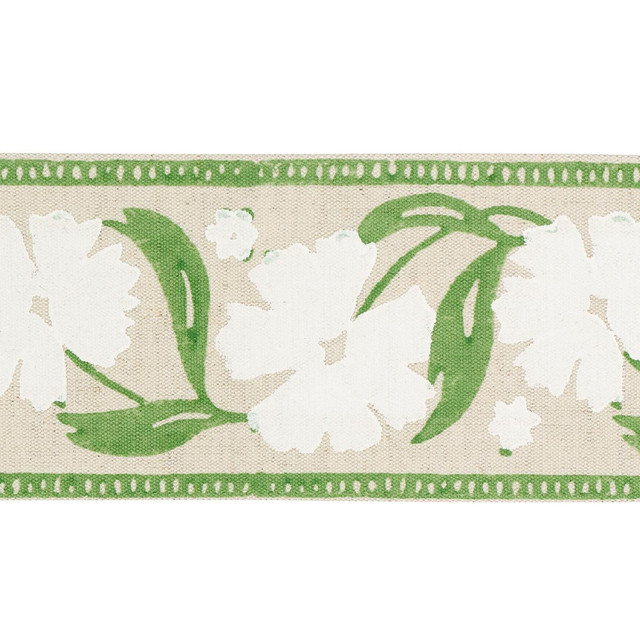 Schumacher Trim Adra Hand Blocked Tape Ivory & Leaf 74405 Jacaranda 3.38" - My Fabric Connection - Schumacher Trim Adra Hand Blocked Tape Ivory & Leaf 74405 Jacaranda 3.38" - My Fabric Connection -