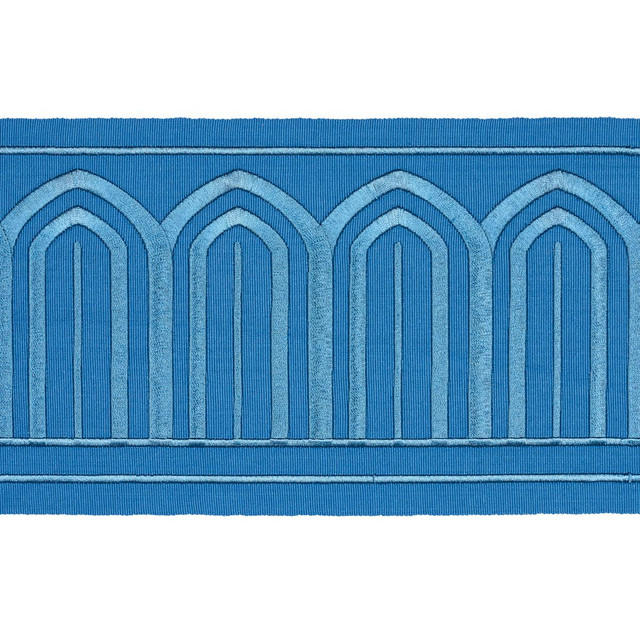 Schumacher Trim Arches Embroidered Tape Wide Teal 81161 Miles Redd 5.3" - My Fabric Connection - Schumacher Trim Arches Embroidered Tape Wide Teal 81161 Miles Redd 5.3" - My Fabric Connection -
