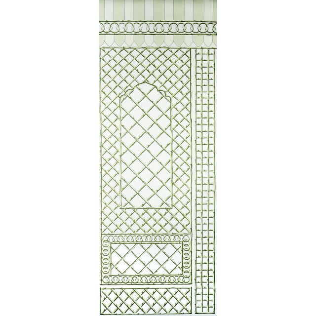 Schumacher Wallpaper Bamboo Trellis Panel B Green 5014400 Marie-Anne Oudejans 54.5" - My Fabric Connection -