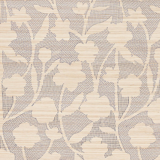 Schumacher Wallpaper Kantha Embroidered Flower Sisal Carbon 5015180 Textured Wallcoverings & Printed Grasscloths 17.12" - My Fabric Connection -