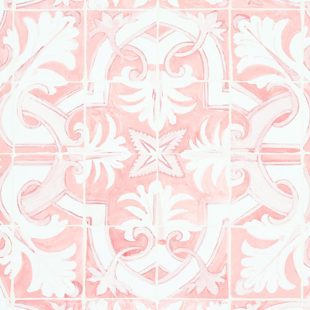 Schumacher Wallpaper Azulejos Pink 5015122 Mary Mcdonald 27.0" - My Fabric Connection -