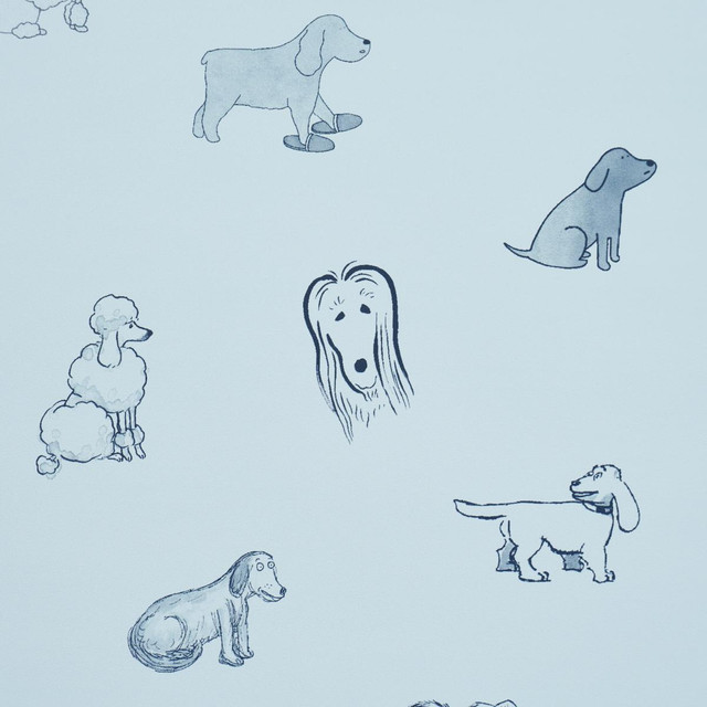 Schumacher Wallpaper Good Dogs Everywhere Sky & Navy Blue 5016302 The New Yorker 13.5" - My Fabric Connection -