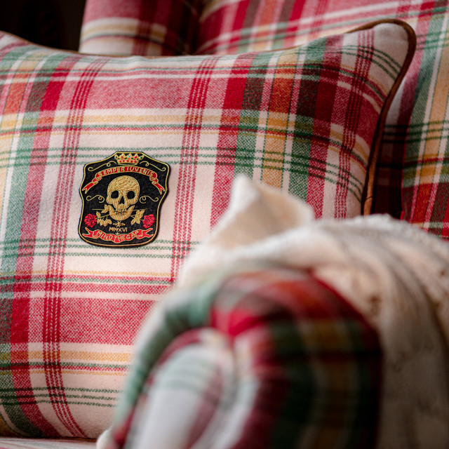SULLIVAN PLAID Wool Cushion (LC40150) by Mind The Gap Designer Pillows | LC40150 | WOODSTOCK '69 LIFESTYLE COLLECTION | 20 x 20 in | Green, Red, Taupe, Yellow | Fabric Carolina | https://www.fabriccarolina.com/