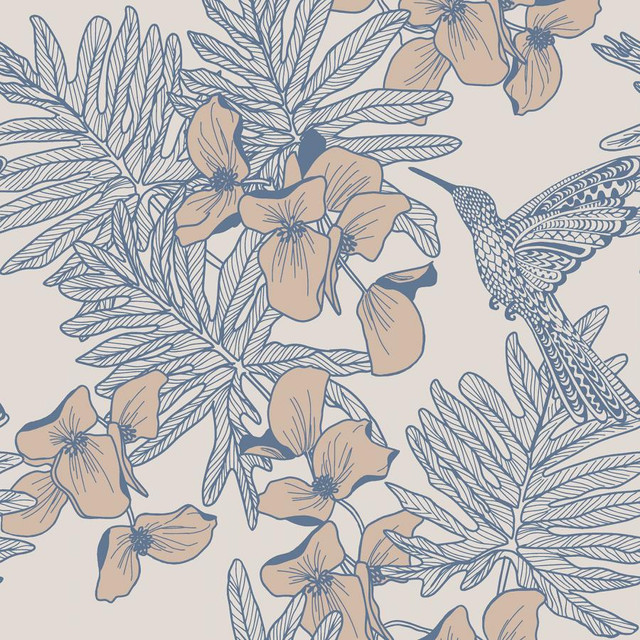 1838 Wallcoverings Wallpaper Hummingbird (Wp) # 02 Lagoon Aurora STRAIGHT PASTE THE WALL UNITED KINGDOM V-21" 20.5"X11YD - My Fabric Connection -