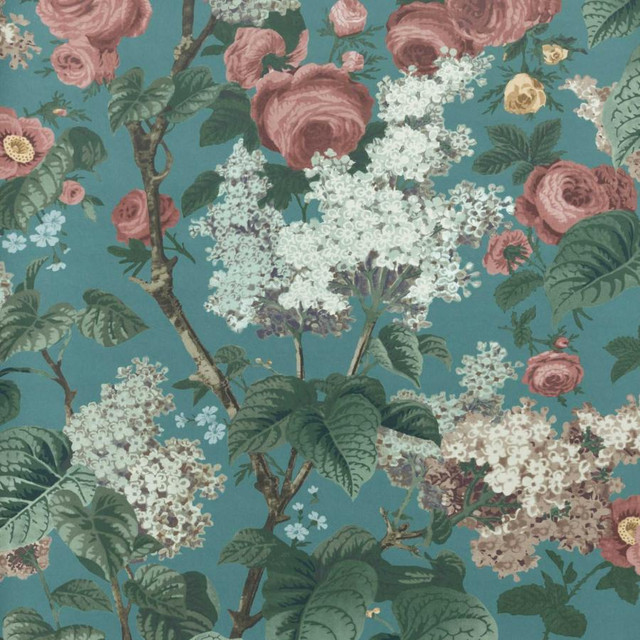 1838 Wallcoverings Wallpaper Floribunda (Wp) # 03 Teal V&A DECORATIVE PAPERS HALF DROP PASTE THE WALL UNITED KINGDOM V-33" 27.5"X11YD - My Fabric Connection - 1838 Wallcoverings Wallpaper Floribunda (Wp) # 03 Teal V&A DECORATIVE PAPERS HALF DROP PASTE THE WALL UNITED KINGDOM V-33" 27.5"X11YD - My Fabric Connection -