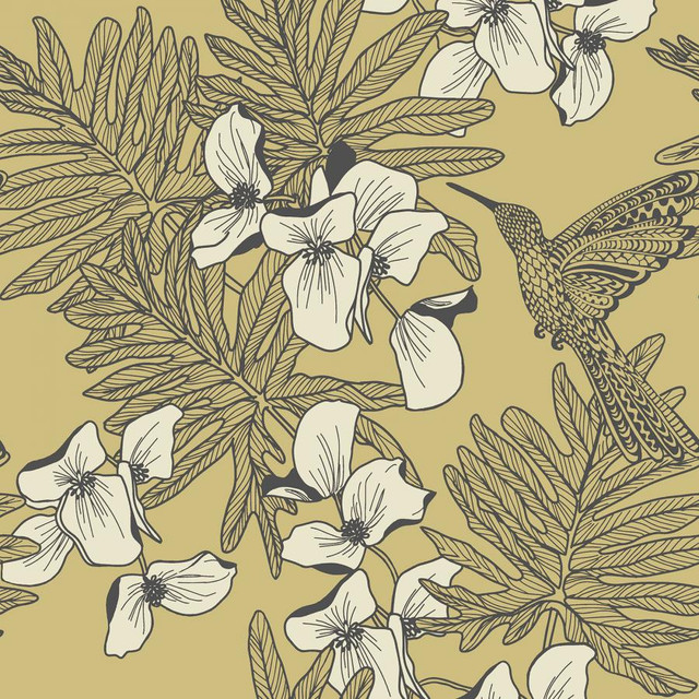 1838 Wallcoverings Wallpaper Hummingbird (Wp) # 01 Mustard Aurora STRAIGHT PASTE THE WALL UNITED KINGDOM V-21" 20.5"X11YD - My Fabric Connection -