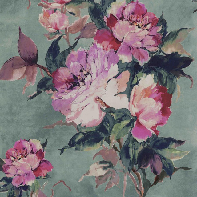 1838 Wallcoverings Wallpaper Madama Butterfly (Wp) # 05 Camellia HALF DROP PASTE THE WALL UNITED KINGDOM V-39.5" 20.5"X11YD - My Fabric Connection -