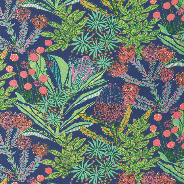 Thibaut Fabric Protea Print Navy F81764  Fabric U.S.A 20000 Martindale </p><p>Repeat: H: 27 in (68.58 cm), V: 25.25 (64.14 cm) 54 in  (137.16 cm) - My Fabric Connection -