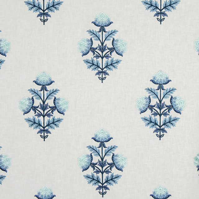 Carole Fabric Make An Entrance Porcelain Blue Making Waves Base: 52% Polyester, 48% Cotton Embr: 100% Viscose 50,000 Wyzenbeek Double Rubs 12 3/4" V, 6 1/2"H HD 51" - My Fabric Connection - Carole Fabric Make An Entrance Porcelain Blue Making Waves Base: 52% Polyester, 48% Cotton Embr: 100% Viscose 50,000 Wyzenbeek Double Rubs 12 3/4" V, 6 1/2"H HD 51" - My Fabric Connection -
