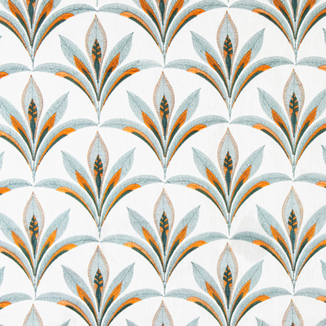 Carole Fabric Isle Of Palms Teal Serene Green Base: 60% Cotton, 40% Linen Embr: 63.7% Viscose, 36.3% Polyester N/A 7 5/8" V, 8 1/2" H 52" - My Fabric Connection -