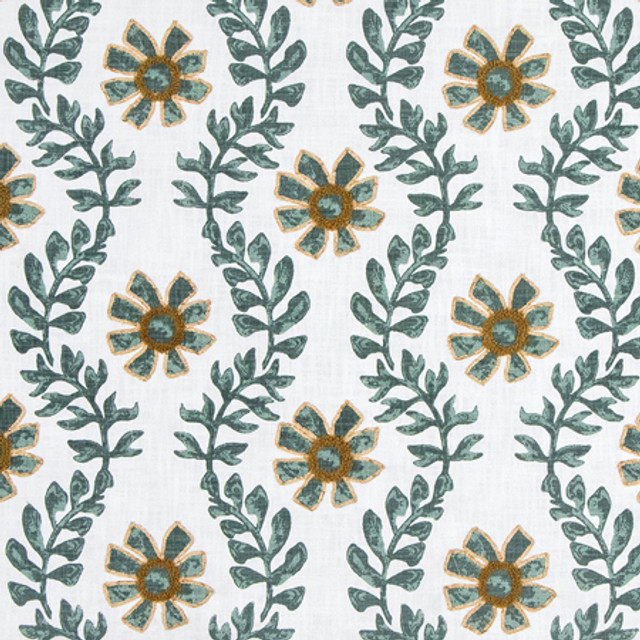 Carole Fabric Kylie Teal Serene Green Base: 100% Cotton Embr: 50% Acrylic, 50% Viscose N/A 7 1/2" V, 10 1/2" H 54" - My Fabric Connection - Carole Fabric Kylie Teal Serene Green Base: 100% Cotton Embr: 50% Acrylic, 50% Viscose N/A 7 1/2" V, 10 1/2" H 54" - My Fabric Connection -