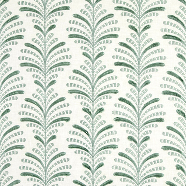 Carole Fabric Stark Celadon Serene Green Base: 52% Cotton, 48% Polyester Embr: 100% Polyester 51,000 Wyzenbeek Double Rubs 6 1/2" V, 10 1/2" H 52" - My Fabric Connection - Carole Fabric Stark Celadon Serene Green Base: 52% Cotton, 48% Polyester Embr: 100% Polyester 51,000 Wyzenbeek Double Rubs 6 1/2" V, 10 1/2" H 52" - My Fabric Connection -
