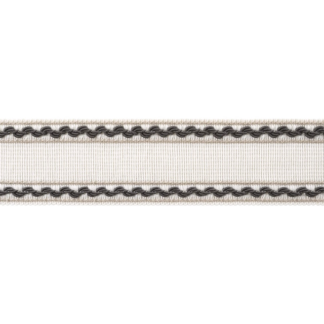 Thibaut Trim Gabrielle Tape Ebony and Stone AE12362 Trim 96% Polyester, 4% Cotton U.S.A </p><p>Repeat: H: , V: 2.25 in (5.71 cm) - My Fabric Connection - Thibaut Trim Gabrielle Tape Ebony and Stone AE12362 Trim 96% Polyester, 4% Cotton U.S.A </p><p>Repeat: H: , V: 2.25 in (5.71 cm) - My Fabric Connection -