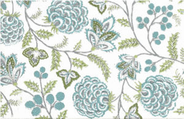 Norbar Fabric Malaysia Aqua Olive ROMANCE 100% COTTON SPAIN 17"V 18"H 55" - My Fabric Connection -