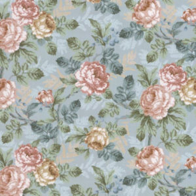 Norbar Fabric Martinique Teal Multi ROMANCE 100% COTTON INDIA 17 3/4"V 36"H 55 - My Fabric Connection -