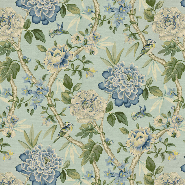 PK Lifestyles Fabric Peony Portico Larkspur 472693 Design by Nature VIII 100% Cotton Peru 25000 H: 13.5, V: 27 54 - My Fabric Connection -