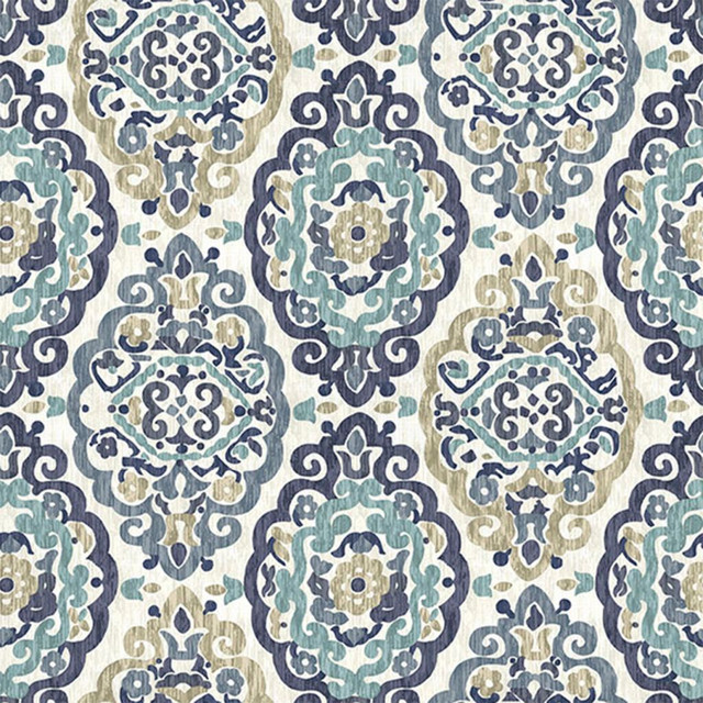 RM CoCo Fabric Scroll Medallion Indigo Painter's Palette Cerulean Blue to Viridian Green 67% Viscose 33% Linen See Sample 15000 Horizontal: 13.5 and Vertical: 27 54 - My Fabric Connection -