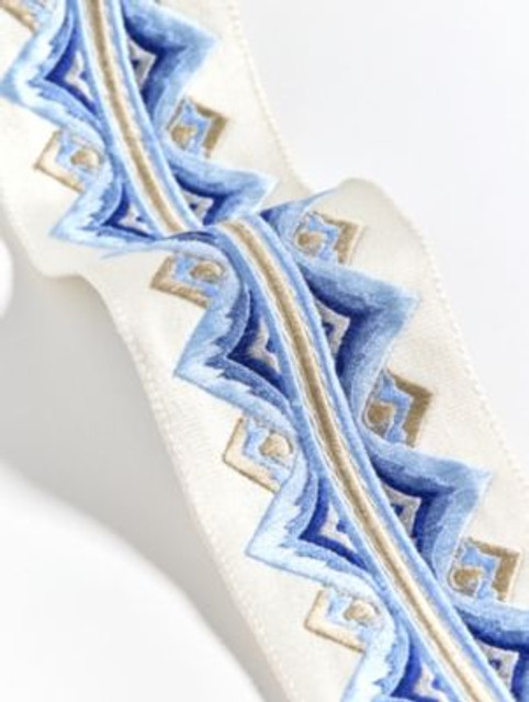Scalamandre Trim Flamme Embroidered Tape Porcelain SCT33350003 THE METROPOLITAN MUSEUM OF ART 56% VISCOSE 30% SILK 14% COTTON INDIA LIGHT DUTY Horizontal: 1.75" and Vertical: 0" 3 - My Fabric Connection -