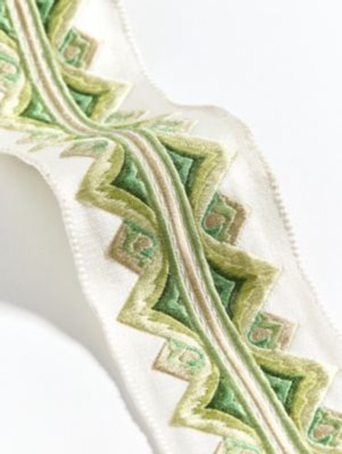 Scalamandre Trim Flamme Embroidered Tape Jade SCT33350006 THE METROPOLITAN MUSEUM OF ART 56% VISCOSE 30% SILK 14% COTTON INDIA LIGHT DUTY Horizontal: 1.75" and Vertical: 0" 3 - My Fabric Connection - Scalamandre Trim Flamme Embroidered Tape Jade SCT33350006 THE METROPOLITAN MUSEUM OF ART 56% VISCOSE 30% SILK 14% COTTON INDIA LIGHT DUTY Horizontal: 1.75" and Vertical: 0" 3 - My Fabric Connection -