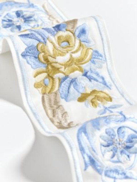 Scalamandre Trim Reine Embroidered Tape Gold And Blue SCT33420002 THE METROPOLITAN MUSEUM OF ART 52% COTTON 48% VISCOSE INDIA LIGHT DUTY Horizontal: 23" and Vertical: 0" 4 - My Fabric Connection -