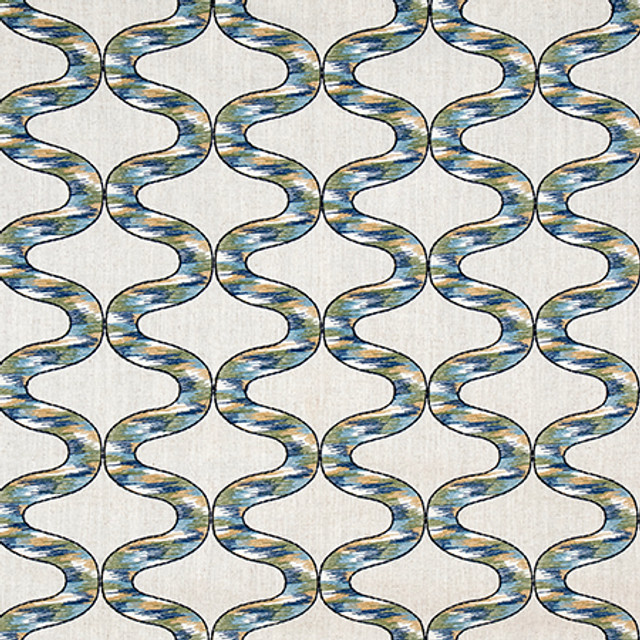 Carole Fabric Curves Ahead Blue Green Go West Base 90% Polyester, 10% Linen Embr 100% Spun Polyester N/A 5 1/8" V, 8" H 51 1/2*" - My Fabric Connection -