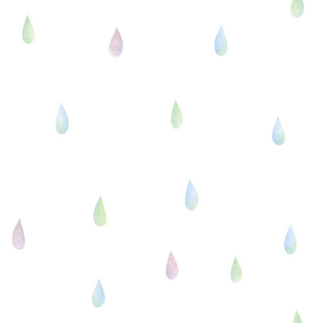 Seabrook Wallpaper Raindrops Pink, Blue, and Green Day Dreamers  United States 56.12 20.87" 20.5"  - My Fabric Connection -
