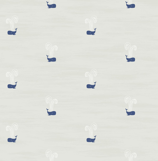 Seabrook Wallpaper Tiny Whales Soft Gray and Navy Day Dreamers  United States 56.12 20.87" 20.5"  - My Fabric Connection -
