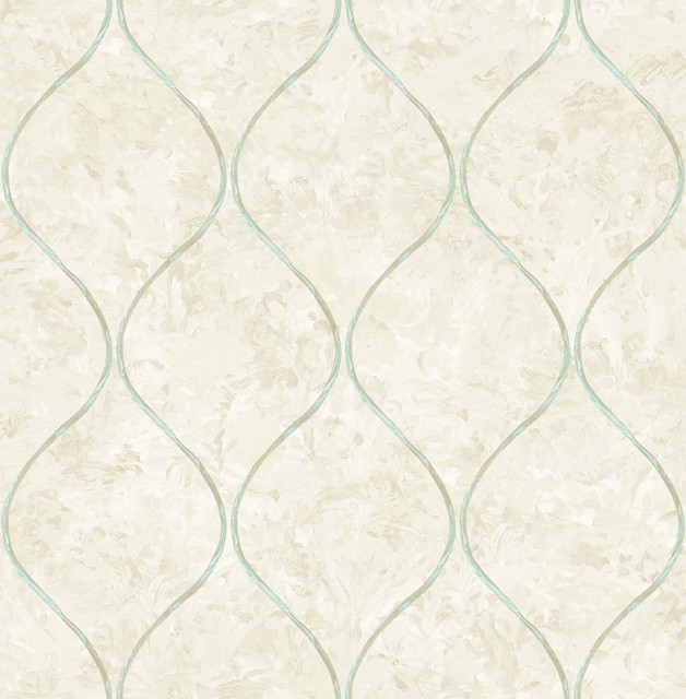 Seabrook Wallpaper Ogee Metallic Teal and Greige French Impressionist  United States 56.12 20.87" 20.5"  - My Fabric Connection -