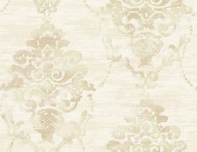 Seabrook Wallpaper Damask Metallic, Tan, and Soft Peach French Impressionist  United States 60.55 20.87" 27"  - My Fabric Connection -