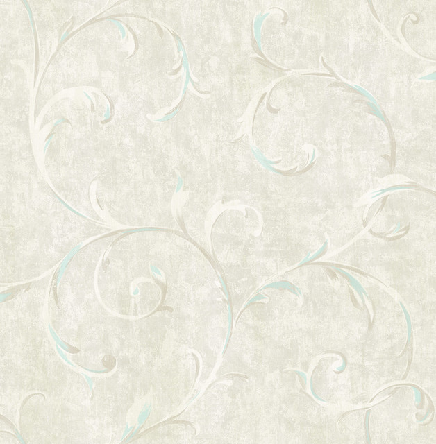 Seabrook Wallpaper Scroll Metallic Baby Blue and Grey French Impressionist  United States 56.12 20.87" 20.5"  - My Fabric Connection -