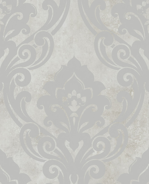 Seabrook Wallpaper Vogue Damask Metallic Silver and Greige Nouveau Luxe  United States 56.05 25.2" 20.5"  - My Fabric Connection -