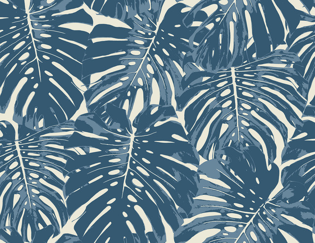 Seabrook Wallpaper Jamaica Prussian Blue and White Tortuga  United States 60.75 20.87" 27"  - My Fabric Connection -