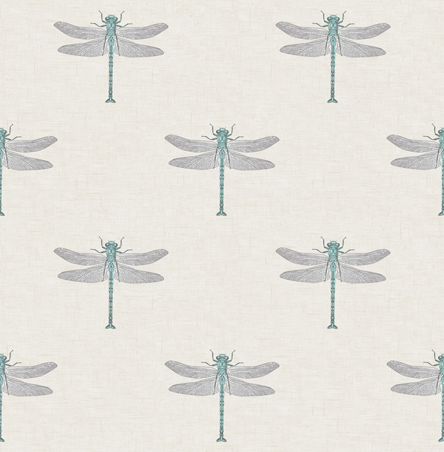 Seabrook Wallpaper Catalina  Off-White, Blue, Metallic Silver, and Black Tortuga  United States 56.05 10.4" 20.5"  - My Fabric Connection -