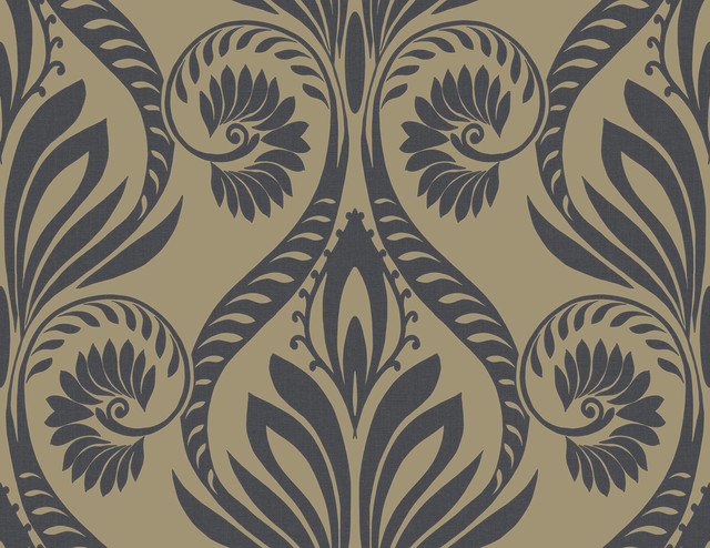 Seabrook Wallpaper Bonaire Black and Metallic Gold Tortuga  United States 60.75 20.87" 27"  - My Fabric Connection -