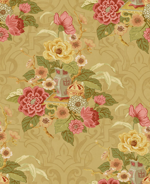 Seabrook Wallpaper Dynasty Floral Metallic Gold Koi  United States 56.05 25.2" 20.5"  - My Fabric Connection -