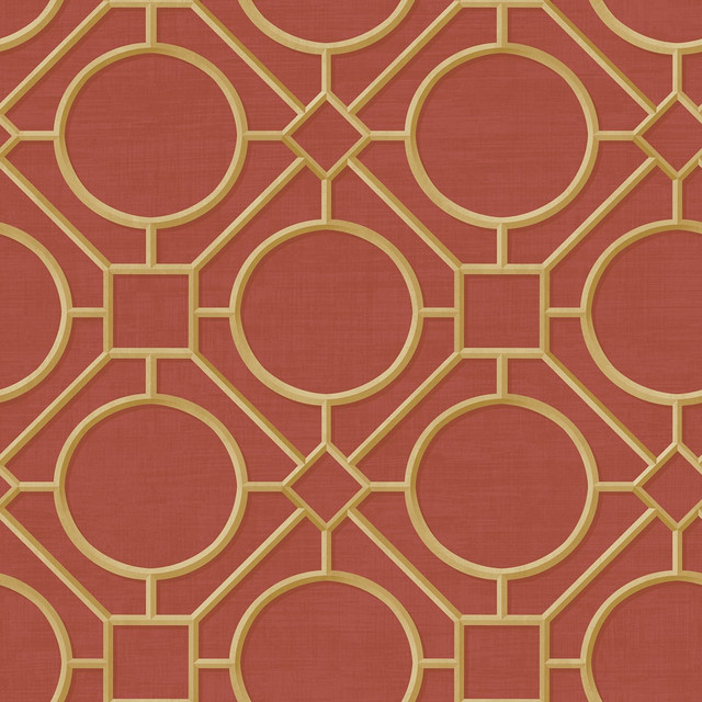 Seabrook Wallpaper Silk Road Trellis Metallic Gold and Crimson Koi  United States 60.75 27" 27"  - My Fabric Connection -