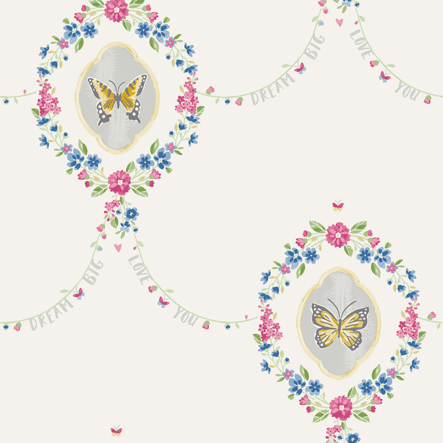 Seabrook Wallpaper Flutter Butterfly Gold, Glitter White, and Metallic Silver Playdate Adventure  United States 56.05 20.87" 20.5"  - My Fabric Connection -