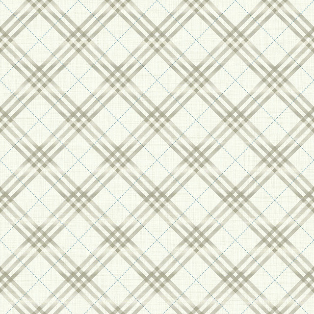 Seabrook Wallpaper Diagonal Plaid Greige and Cerulean Playdate Adventure  United States 56.05 5.2" 20.5"  - My Fabric Connection -