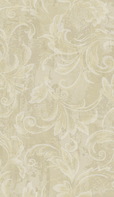 Seabrook Wallpaper Scroll Gold and Ivory Aura  Netherlands 56.05 36" 20.5"  - My Fabric Connection -