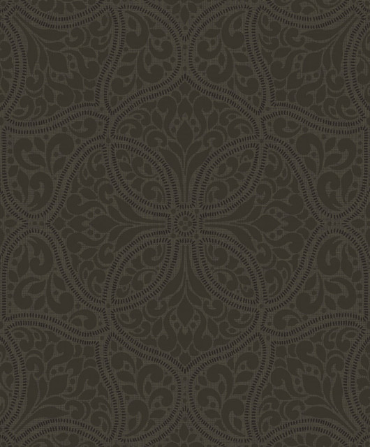 Seabrook Wallpaper Scroll Trail Mocha and Ebony Aura  Netherlands 56.05 25.2" 20.5"  - My Fabric Connection -