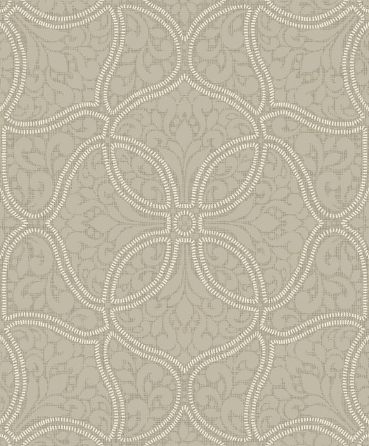 Seabrook Wallpaper Scroll Trail Taupe and Ivory Aura  Netherlands 56.05 25.2" 20.5"  - My Fabric Connection -