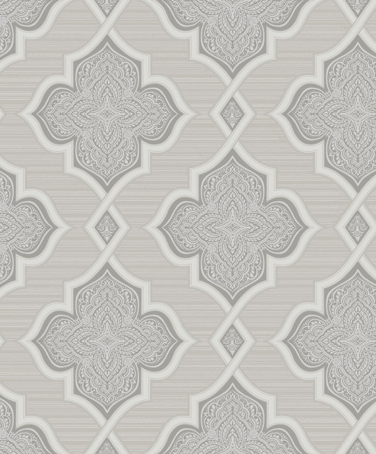 Seabrook Wallpaper Trellis Silver, Gray, and Glitter Aura  Netherlands 56.05 6.3" 20.5"  - My Fabric Connection -