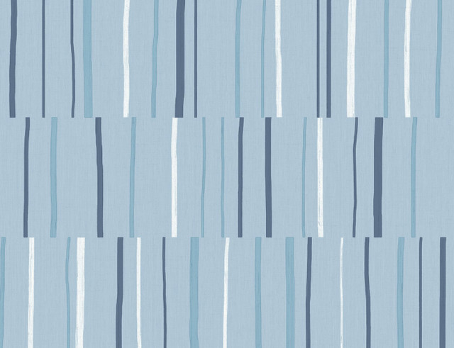 Seabrook Wallpaper Block Lines Bluebird, Navy, and Glacier White Living with Art  United States 60.53 20.87" 27"  - My Fabric Connection -