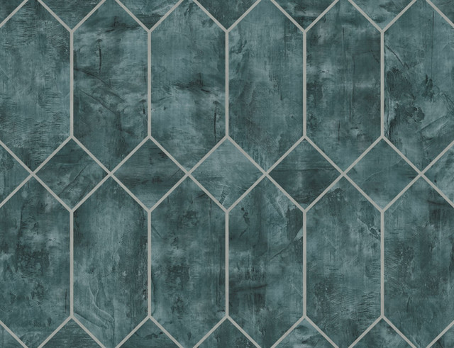 Seabrook Wallpaper Geo Faux Emerald and Metallic Silver Living with Art  United States 60.53 20.87" 27"  - My Fabric Connection -